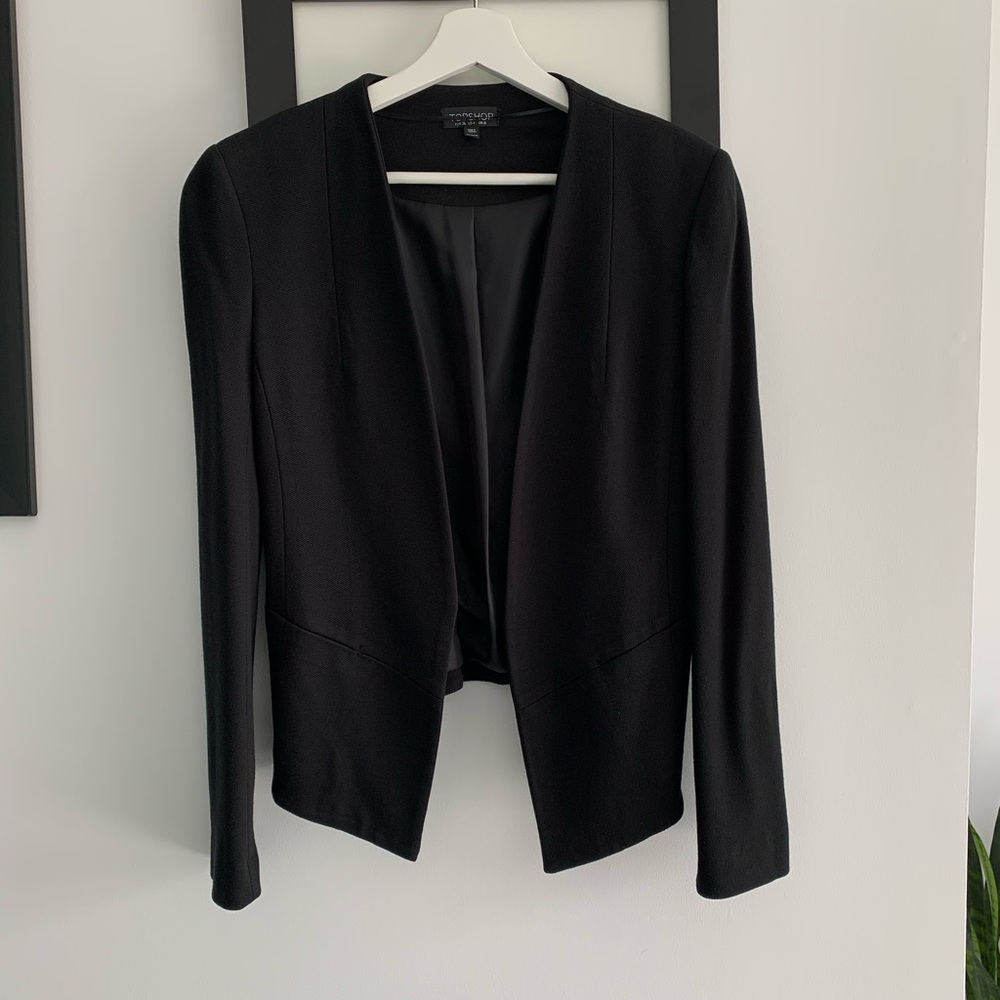 Topshop Black Blazer Classic Open-Front Style Size 4